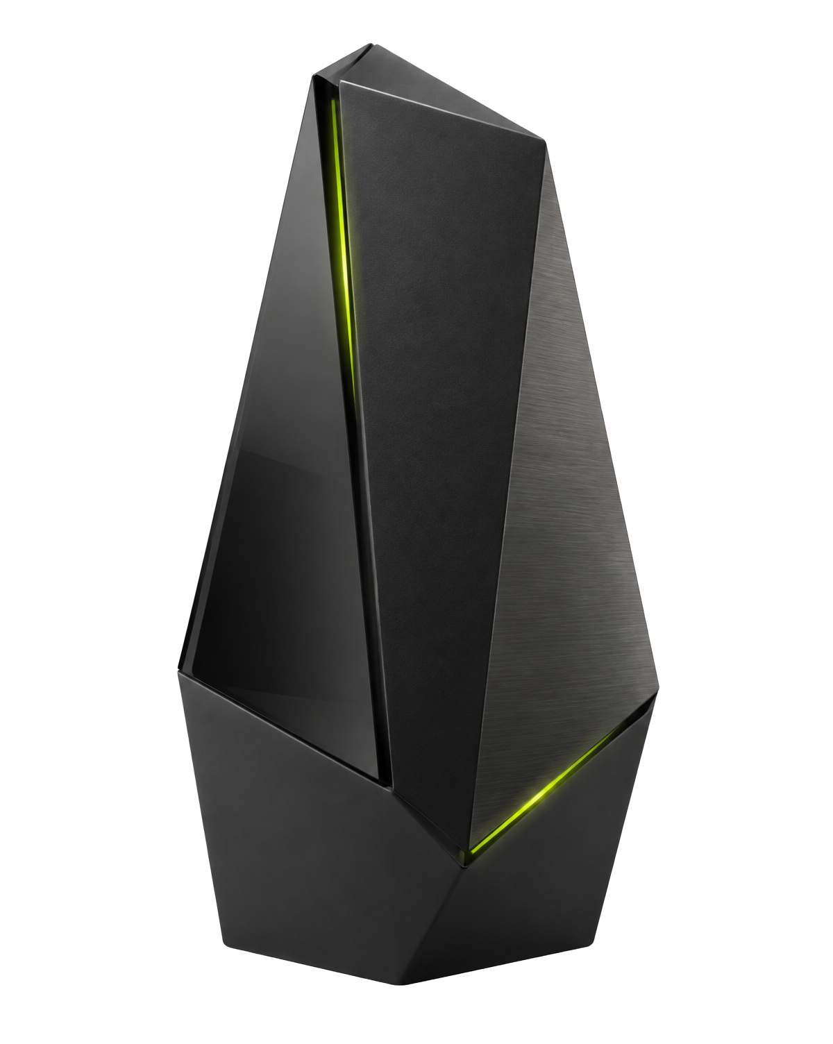 Conceptual SABLE form in black ceramic and metal with a narrow green light